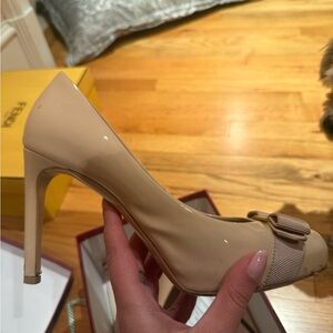 Feragamo Nude High Heels with Bow Accent